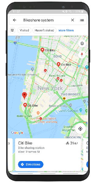 Bikeshare information in Google Maps