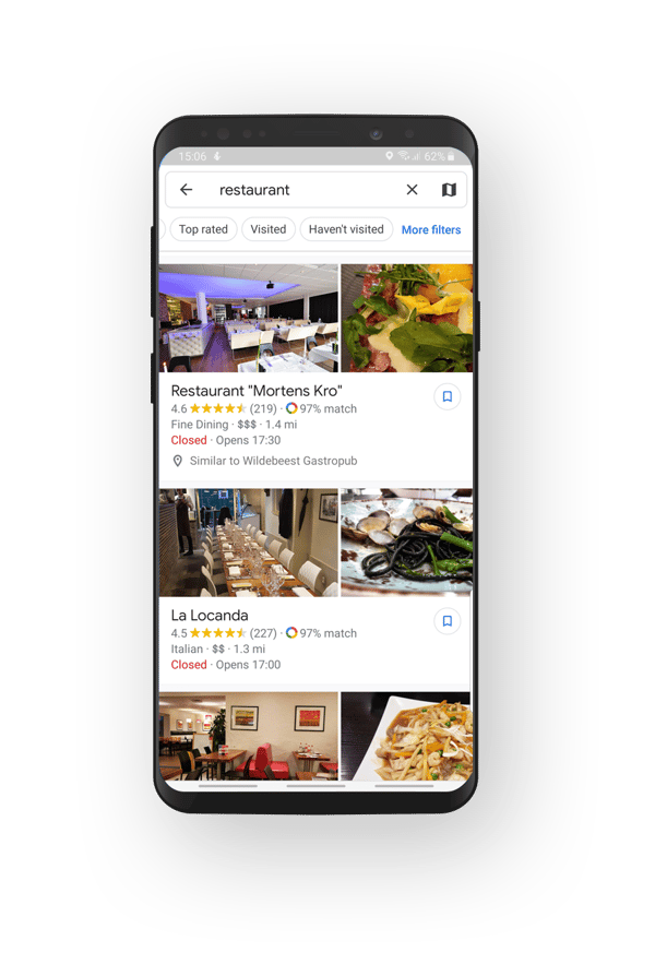 Google Maps restaurant search